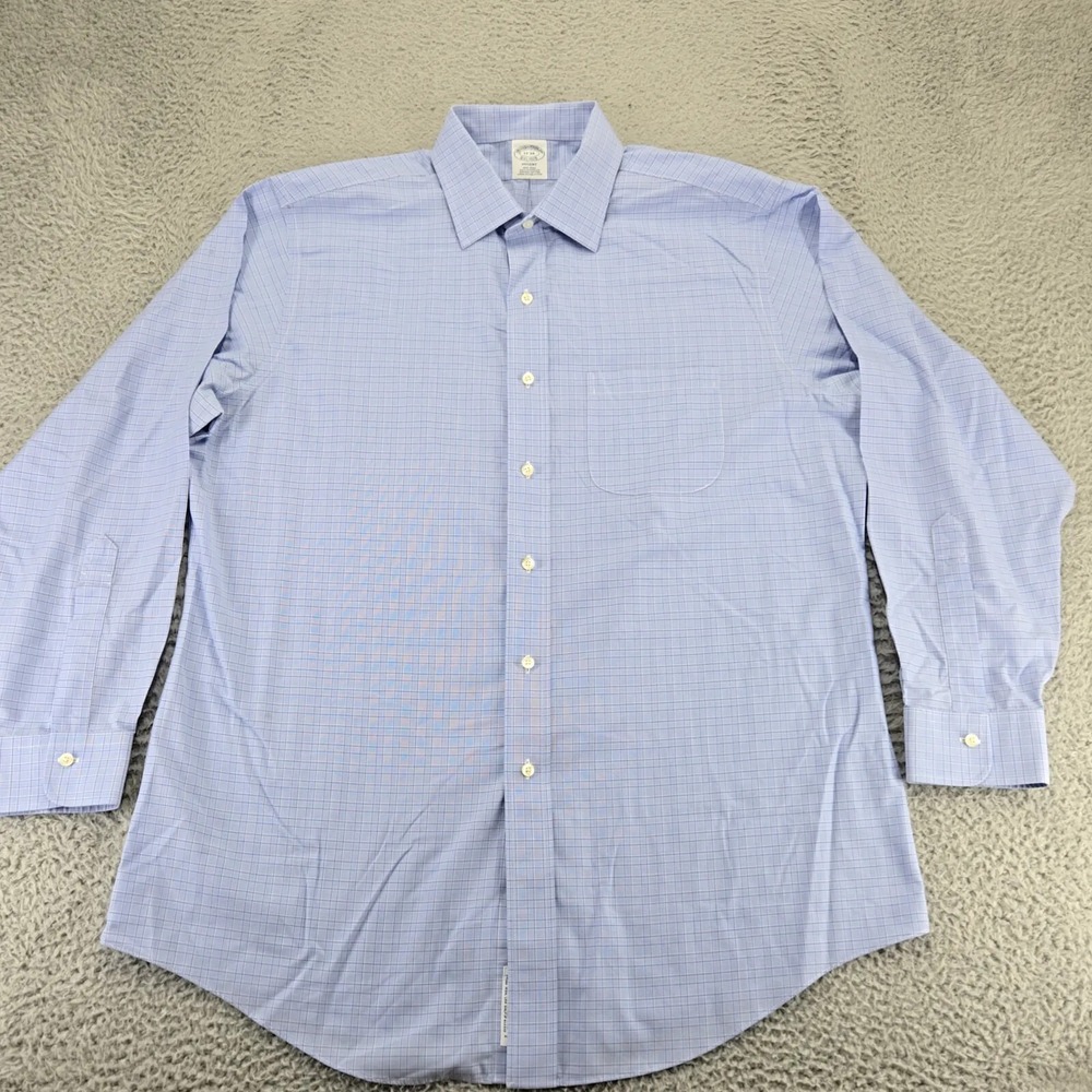 Brooks Brothers Shirt Mens 17 -34 Blue Houndstooth Plaid Regent American‎ Supima